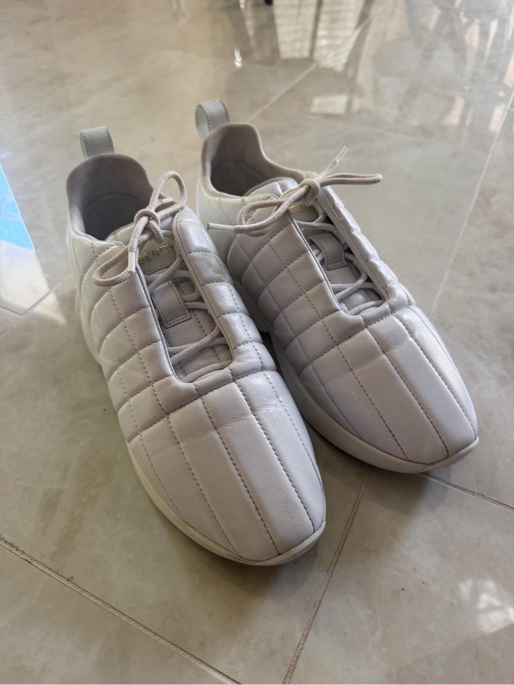 Burberry White Quilted Leather Lace-Up Sneakers